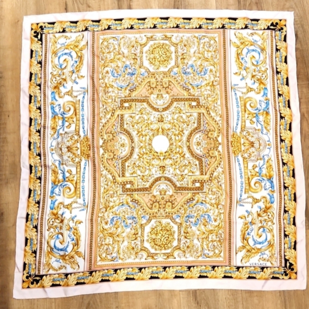 Versace Gold and Blue Ornate Scarf